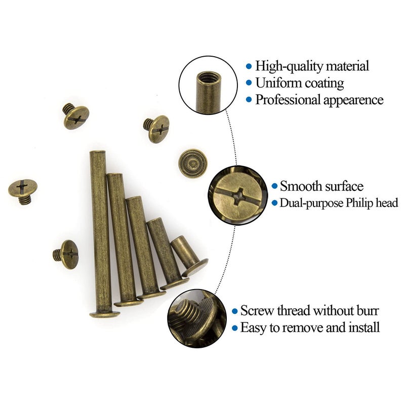 ALLOYPRO 80 Pcs Phillips Chicago Binding Screws M5 x 10/20/30/40/50mm Bronze Scrapbook Extenders Post Binding Barrels and Screws Assortment Kit for Scrapbook Photo Albums/Book Binding - Image 3